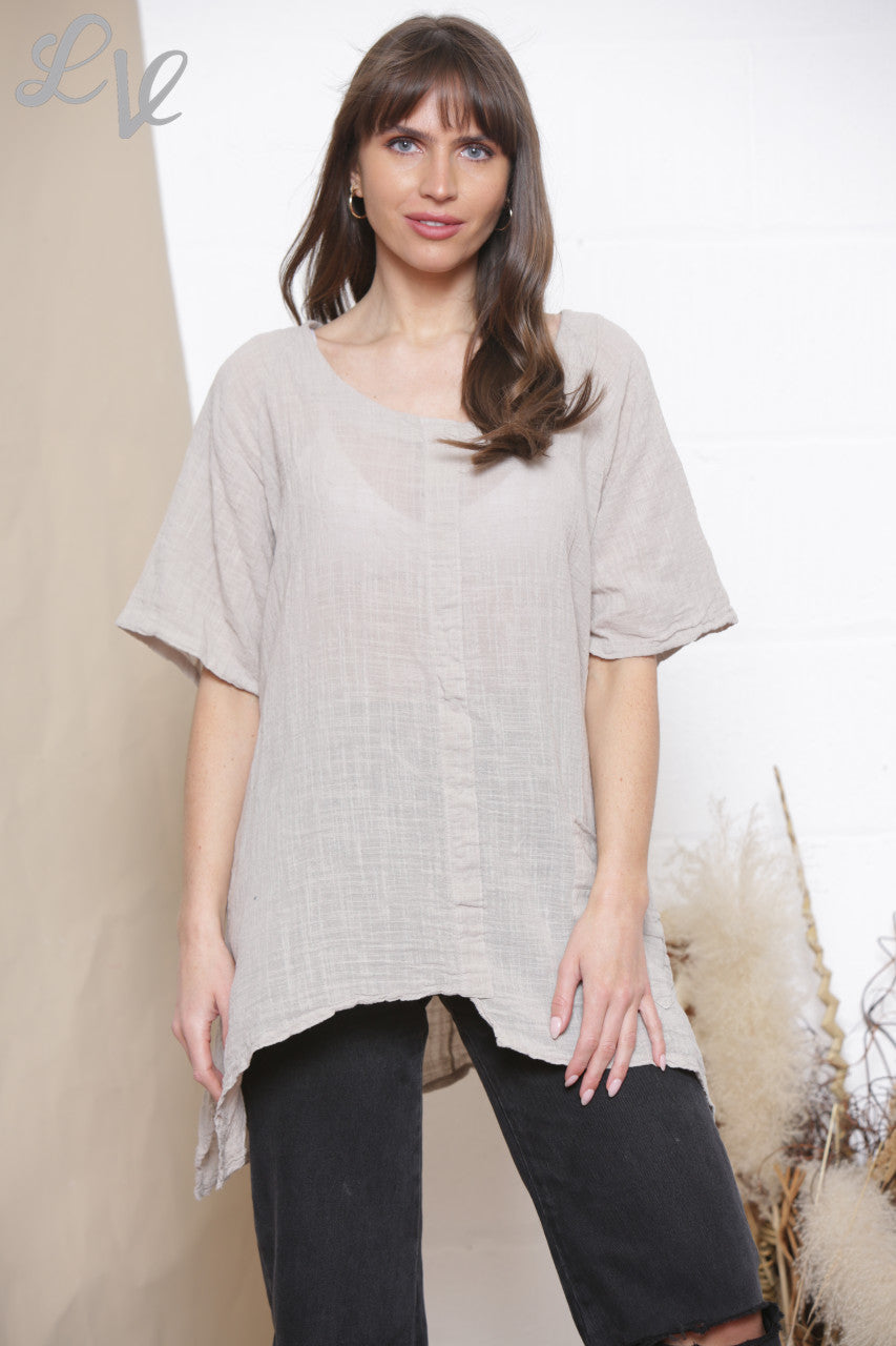 Ladies Plain Tunic Top With Front Pocket Stone