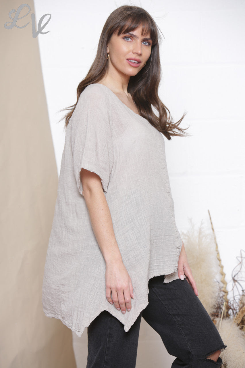 Ladies Plain Tunic Top With Front Pocket Stone