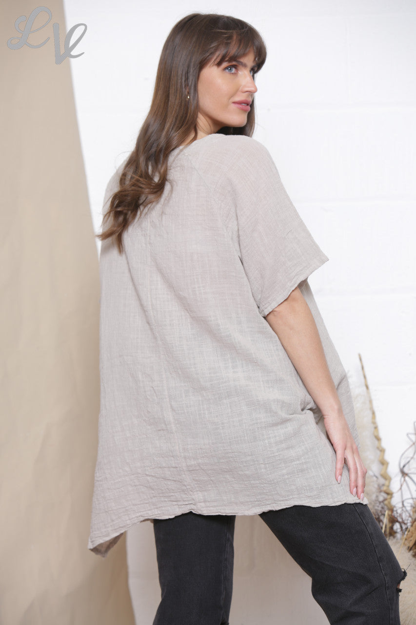 Ladies Plain Tunic Top With Front Pocket Stone
