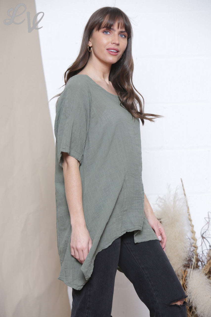 Ladies Plain Tunic Top With Front Pocket Khaki