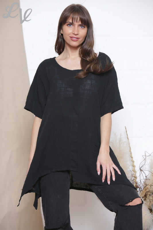 Ladies Plain Tunic Top With Front Pocket Black