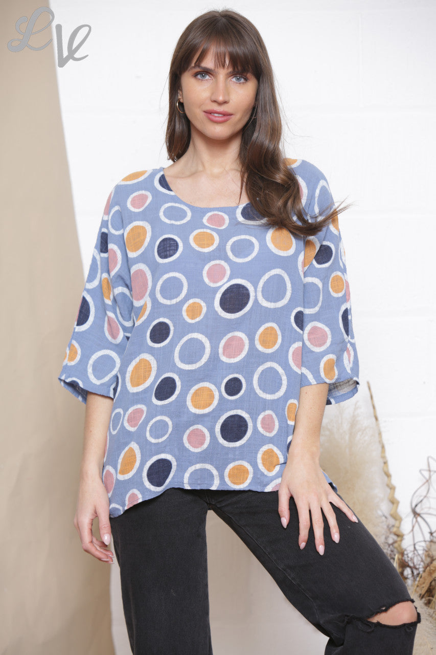 Ladies Multicoloured Spot Print Box Top Denim