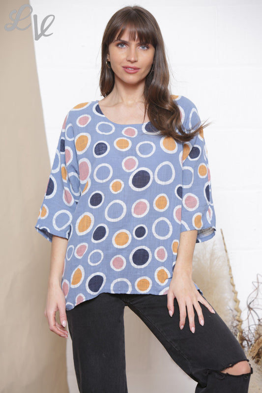 Ladies Multicoloured Spot Print Box Top Denim