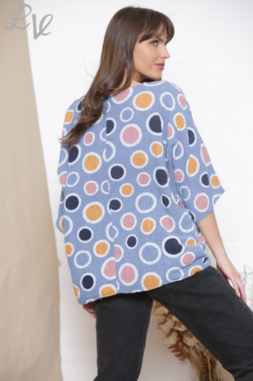Ladies Multicoloured Spot Print Box Top Denim