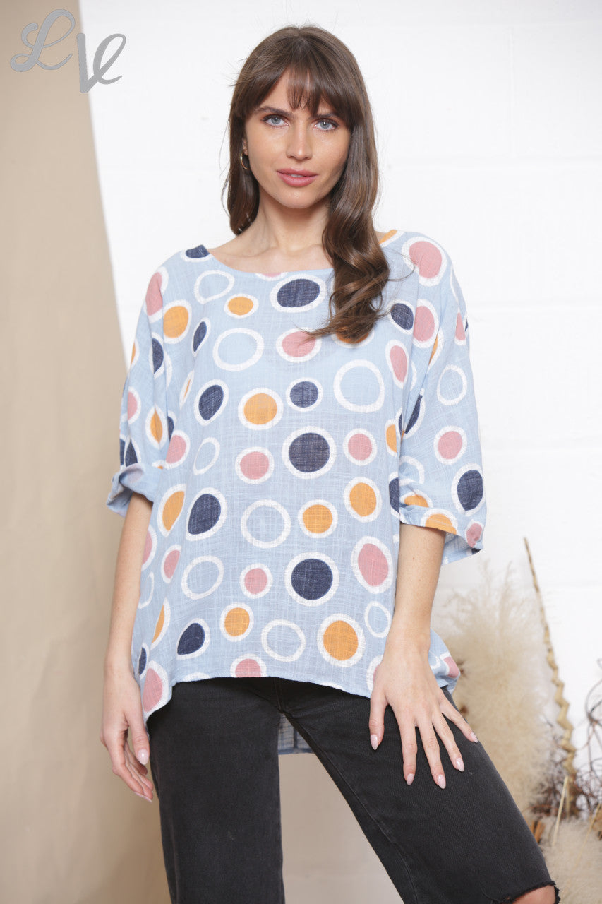 Ladies Multicoloured Spot Print Box Top Sky Blue