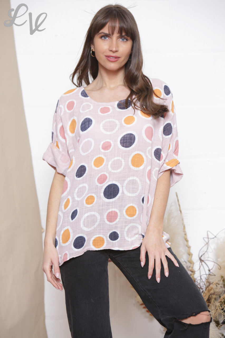Ladies Multicoloured Spot Print Box Top Dusty Pink