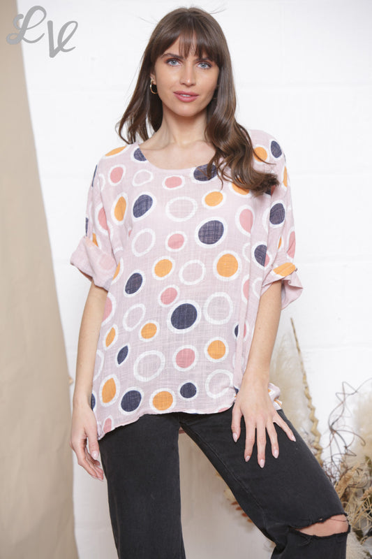 Ladies Multicoloured Spot Print Box Top Dusty Pink