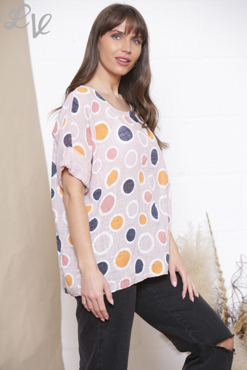 Ladies Multicoloured Spot Print Box Top Dusty Pink