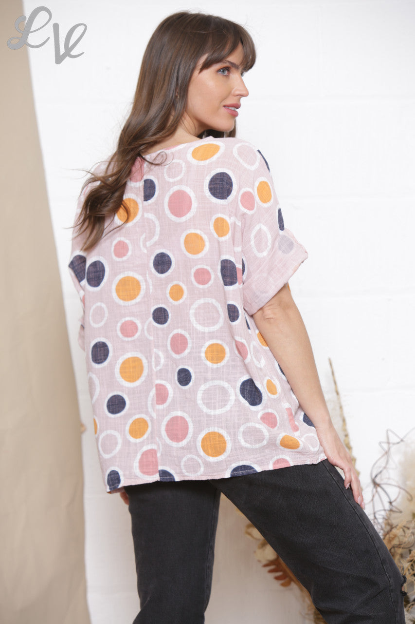 Ladies Multicoloured Spot Print Box Top Dusty Pink