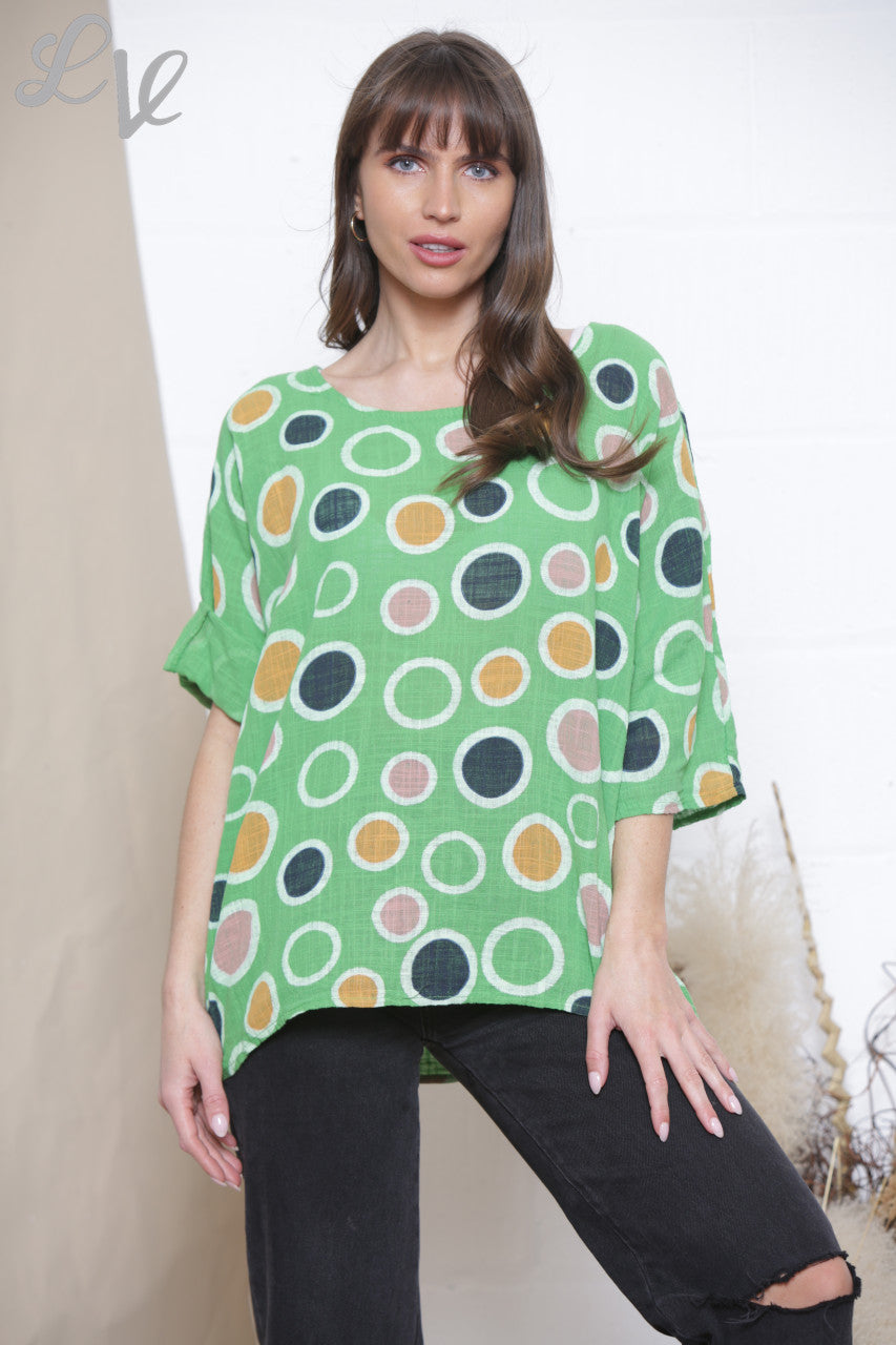 Ladies Multicoloured Spot Print Box Top Green