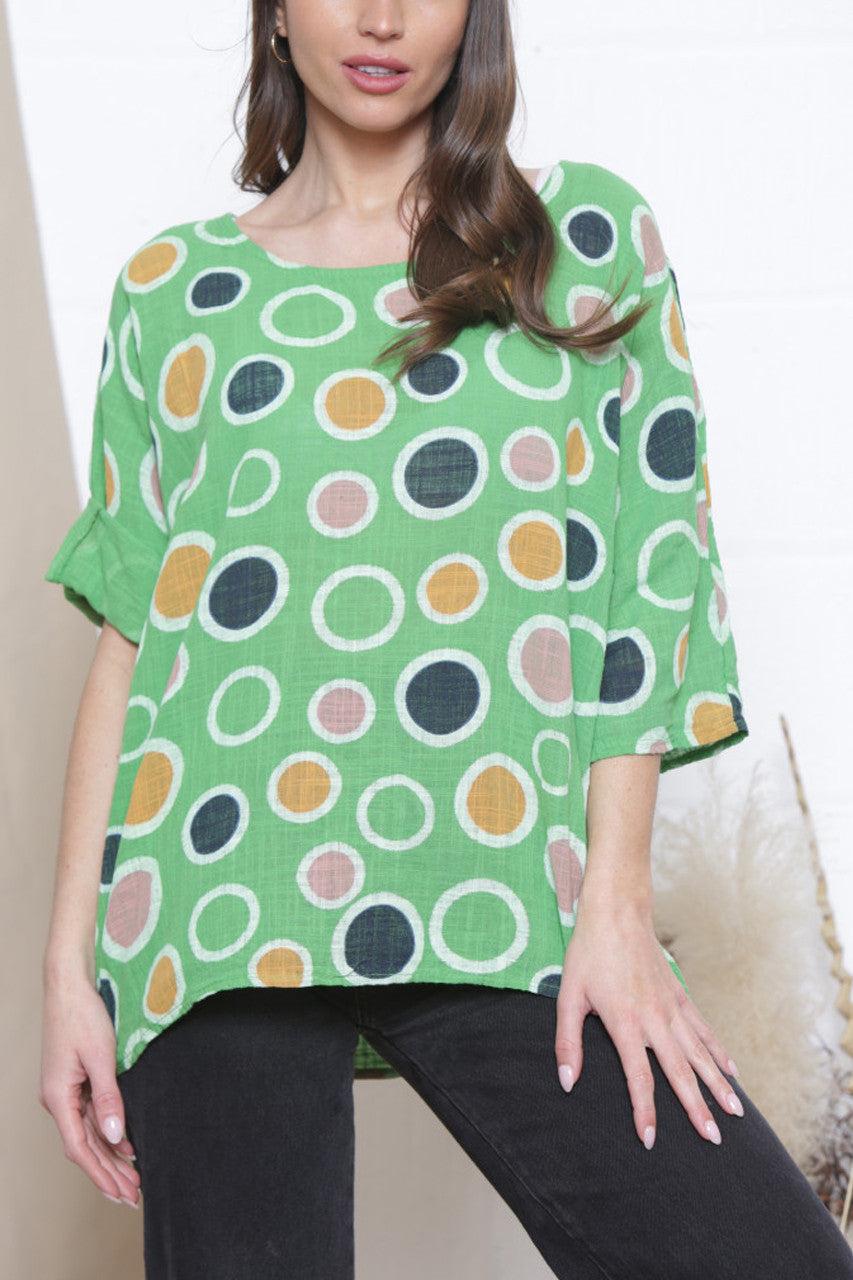 Ladies Multicoloured Spot Print Box Top Green