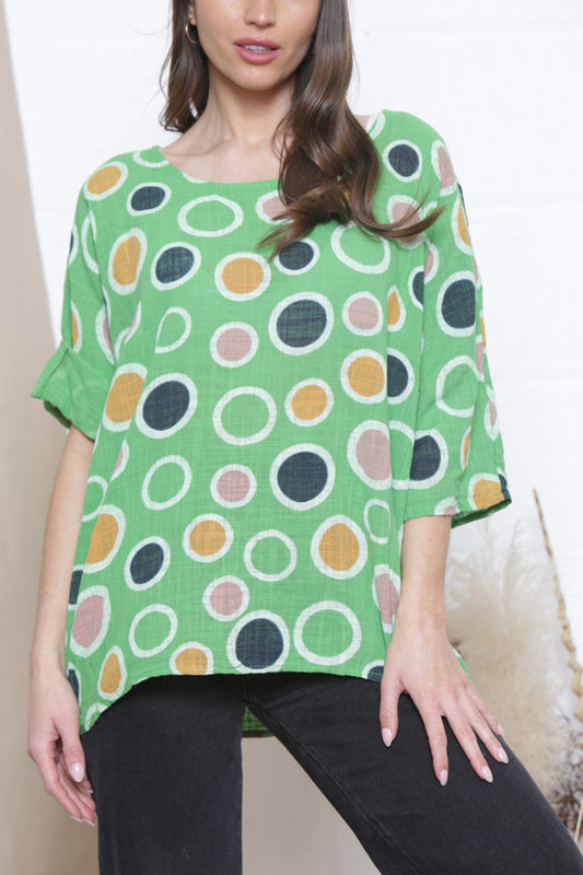 Ladies Multicoloured Spot Print Box Top Green