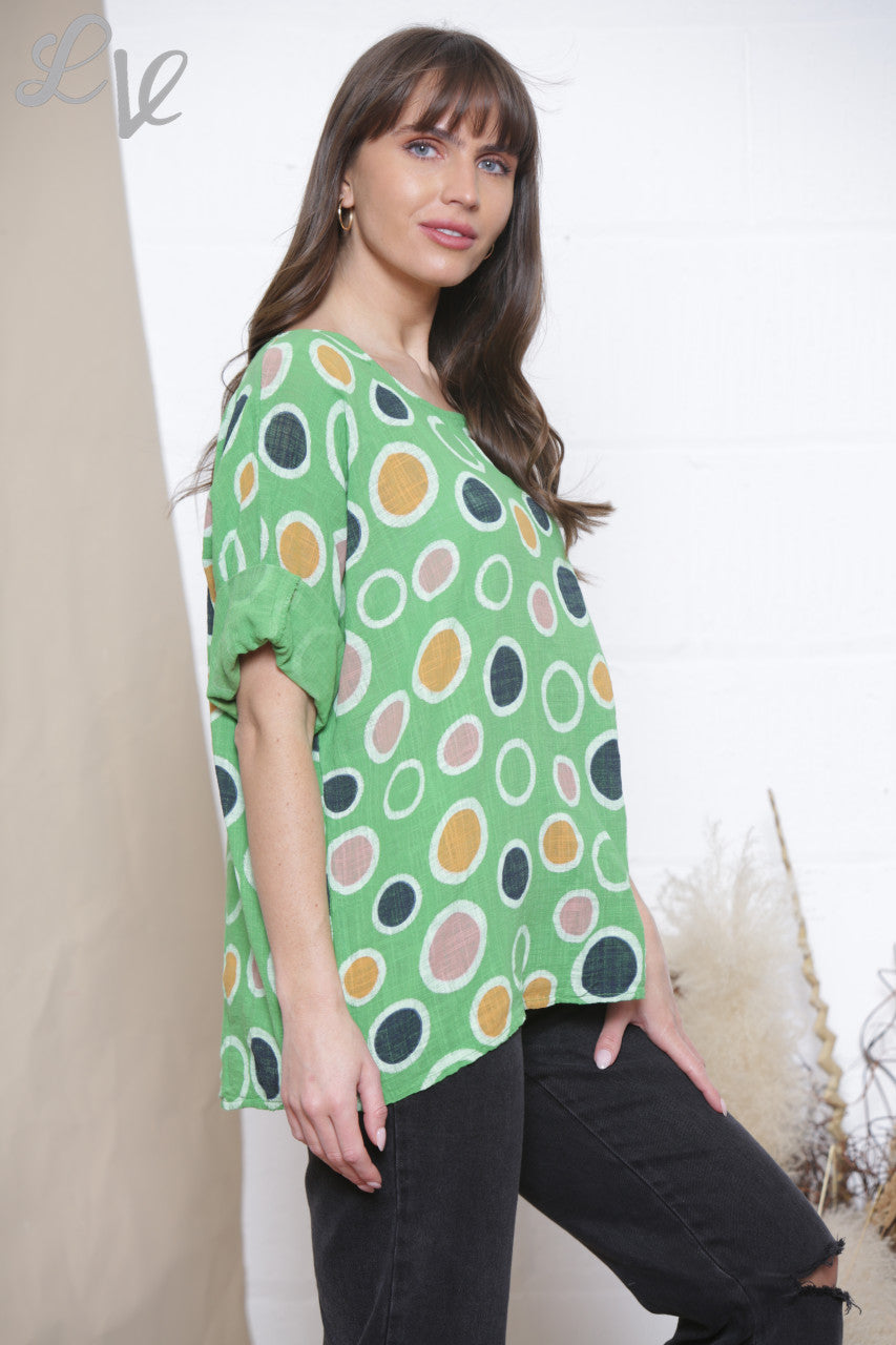 Ladies Multicoloured Spot Print Box Top Green