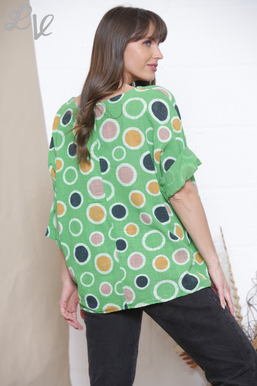 Ladies Multicoloured Spot Print Box Top Green