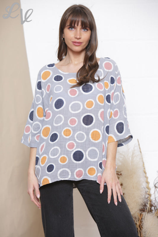 Ladies Multicoloured Spot Print Box Top Grey
