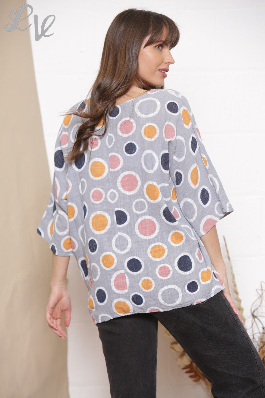 Ladies Multicoloured Spot Print Box Top Grey