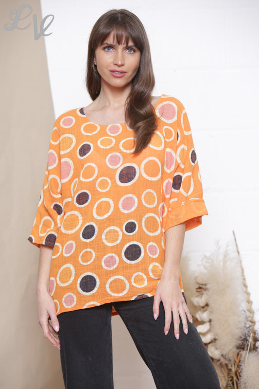 Ladies Multicoloured Spot Print Box Top Orange