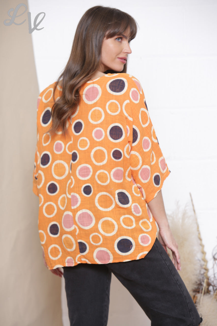 Ladies Multicoloured Spot Print Box Top Orange