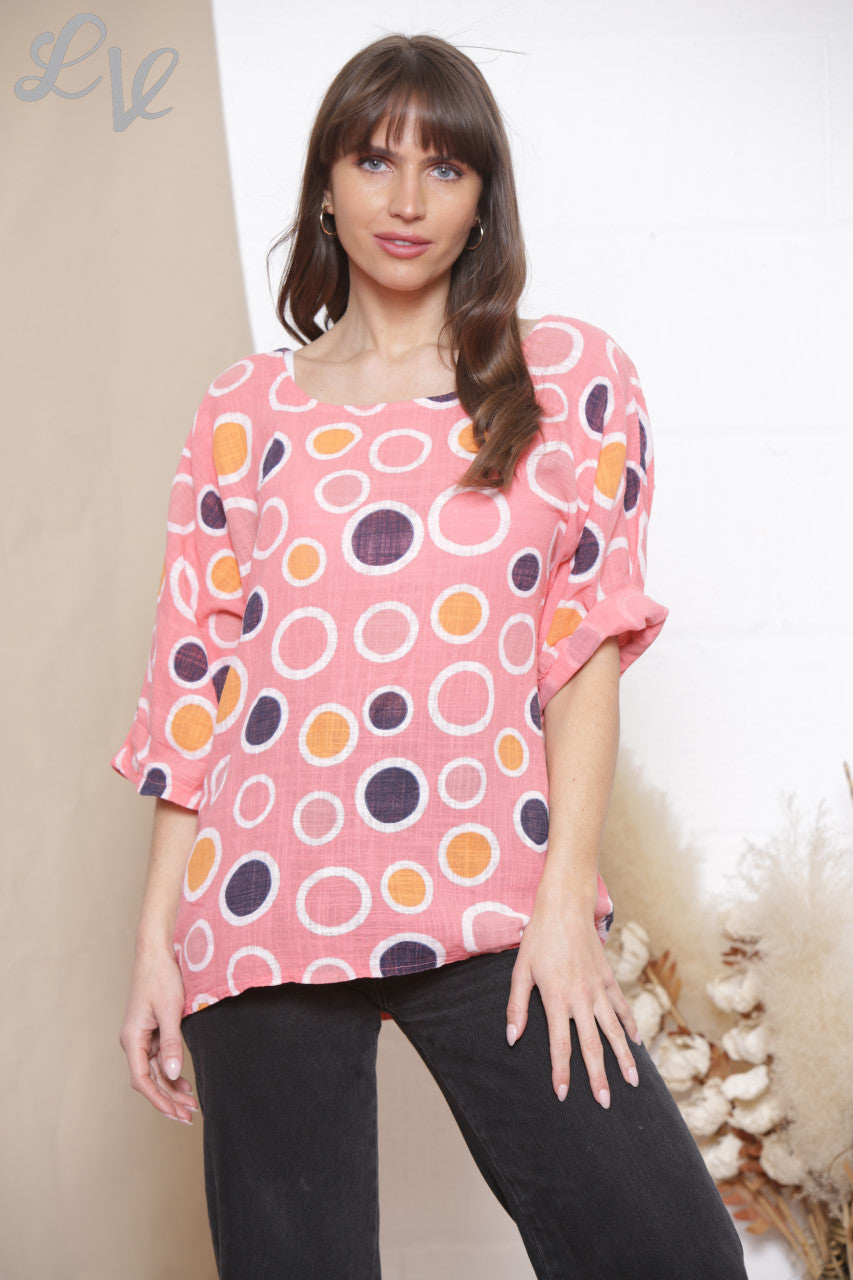 Ladies Multicoloured Spot Print Box Top Coral