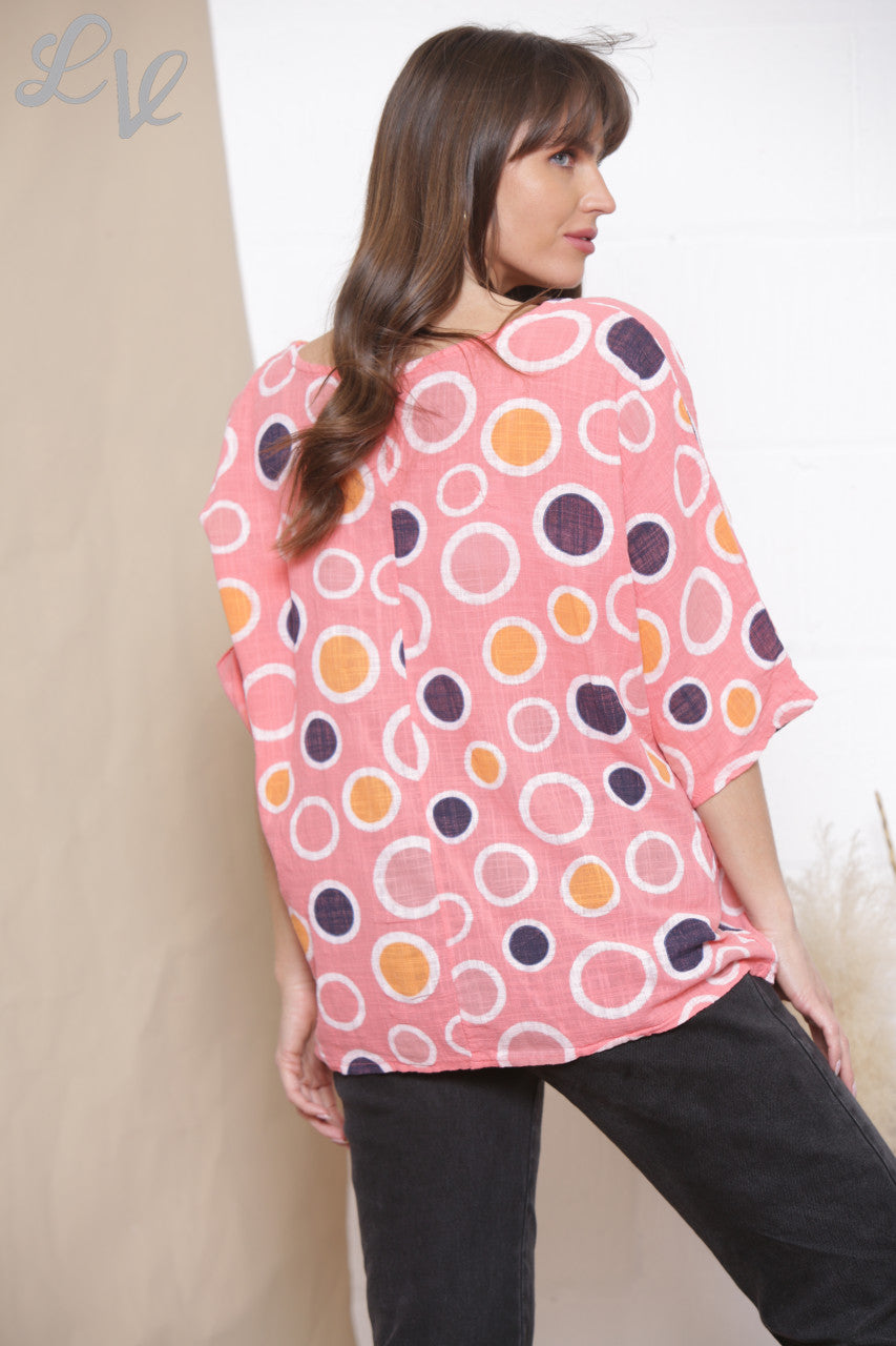 Ladies Multicoloured Spot Print Box Top Coral