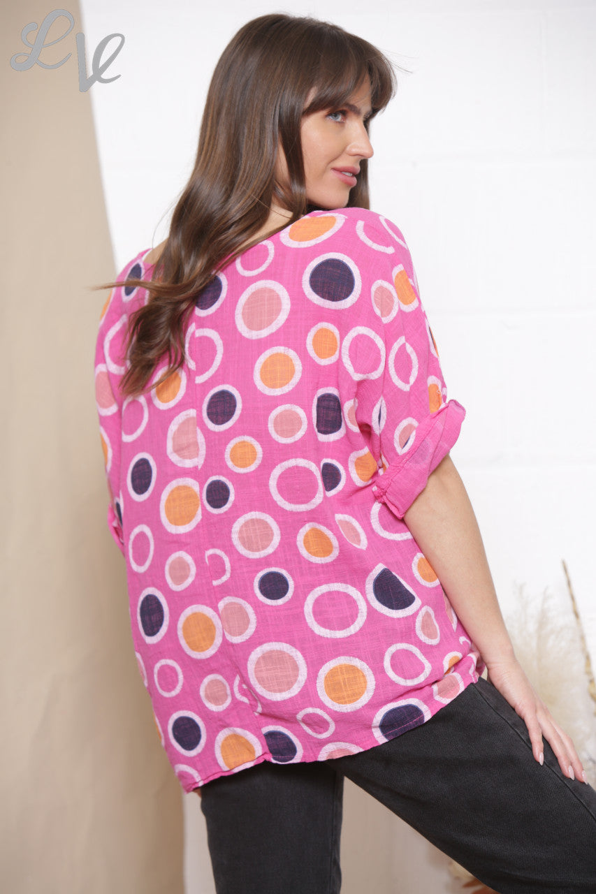 Ladies Multicoloured Spot Print Box Top Cerise