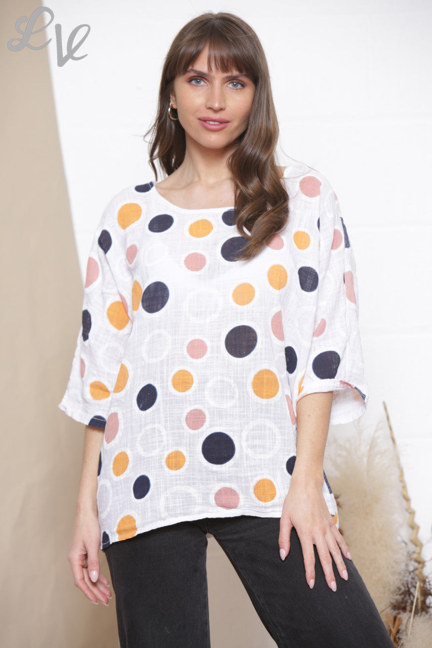 Ladies Multicoloured Spot Print Box Top White