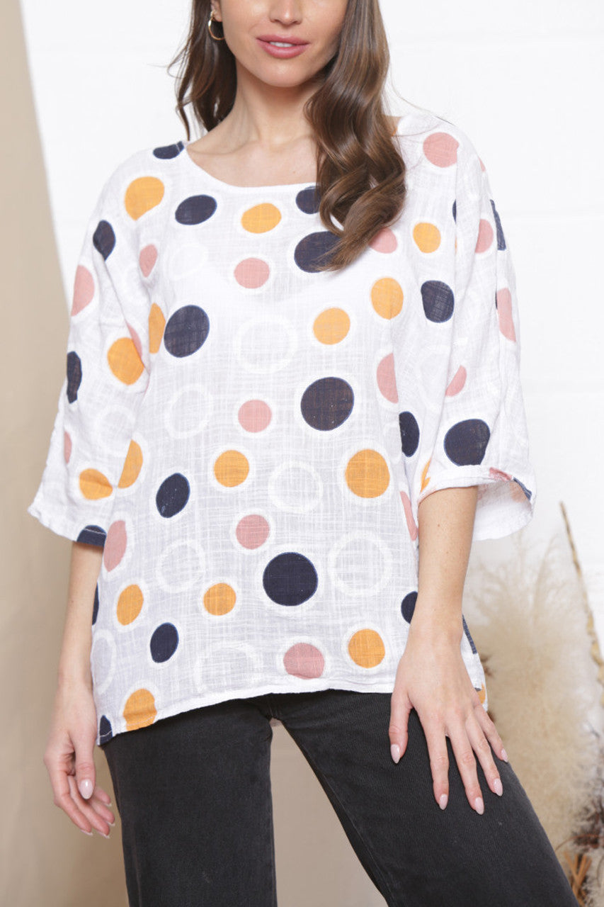 Ladies Multicoloured Spot Print Box Top White