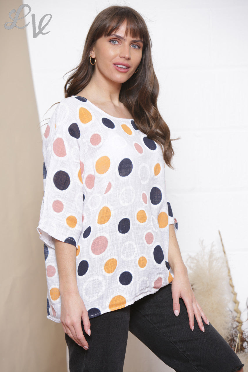 Ladies Multicoloured Spot Print Box Top White