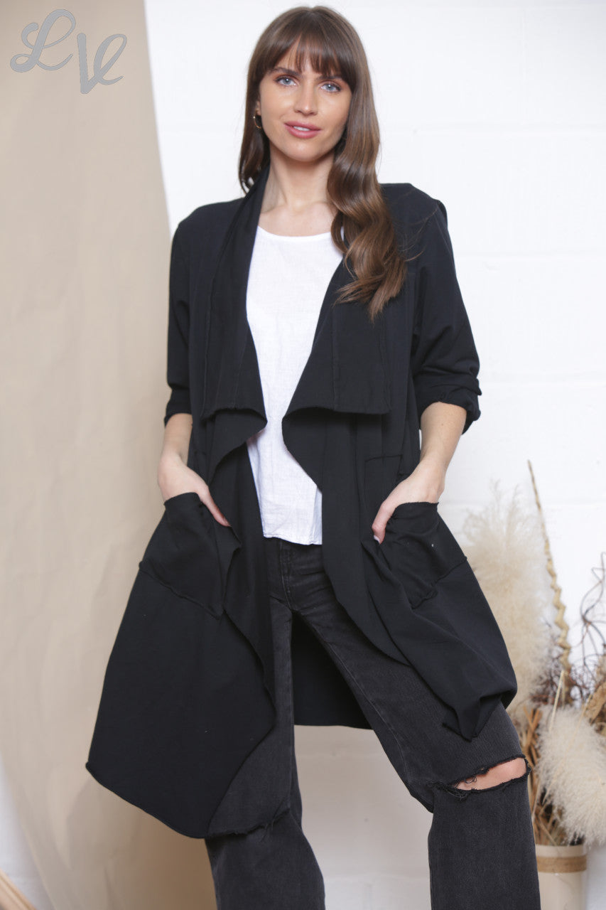Ladies Waterfall Jacket Cardigan Black
