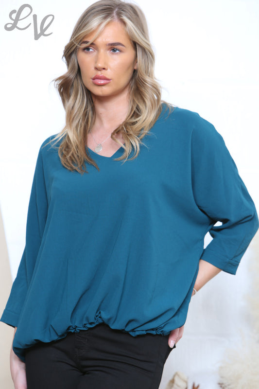 Dames Ruched Zoom Effen Blouse Top Petrol