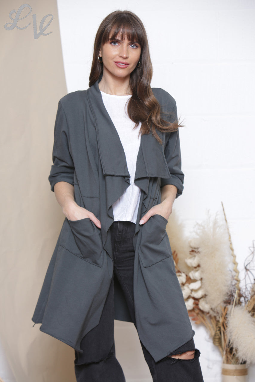 Ladies Waterfall Jacket Cardigan Charcoal