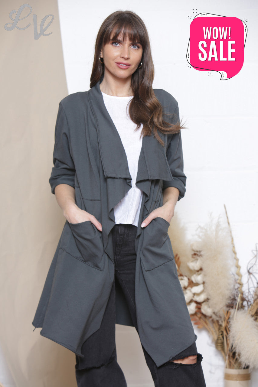 Ladies Waterfall Jacket Cardigan Charcoal