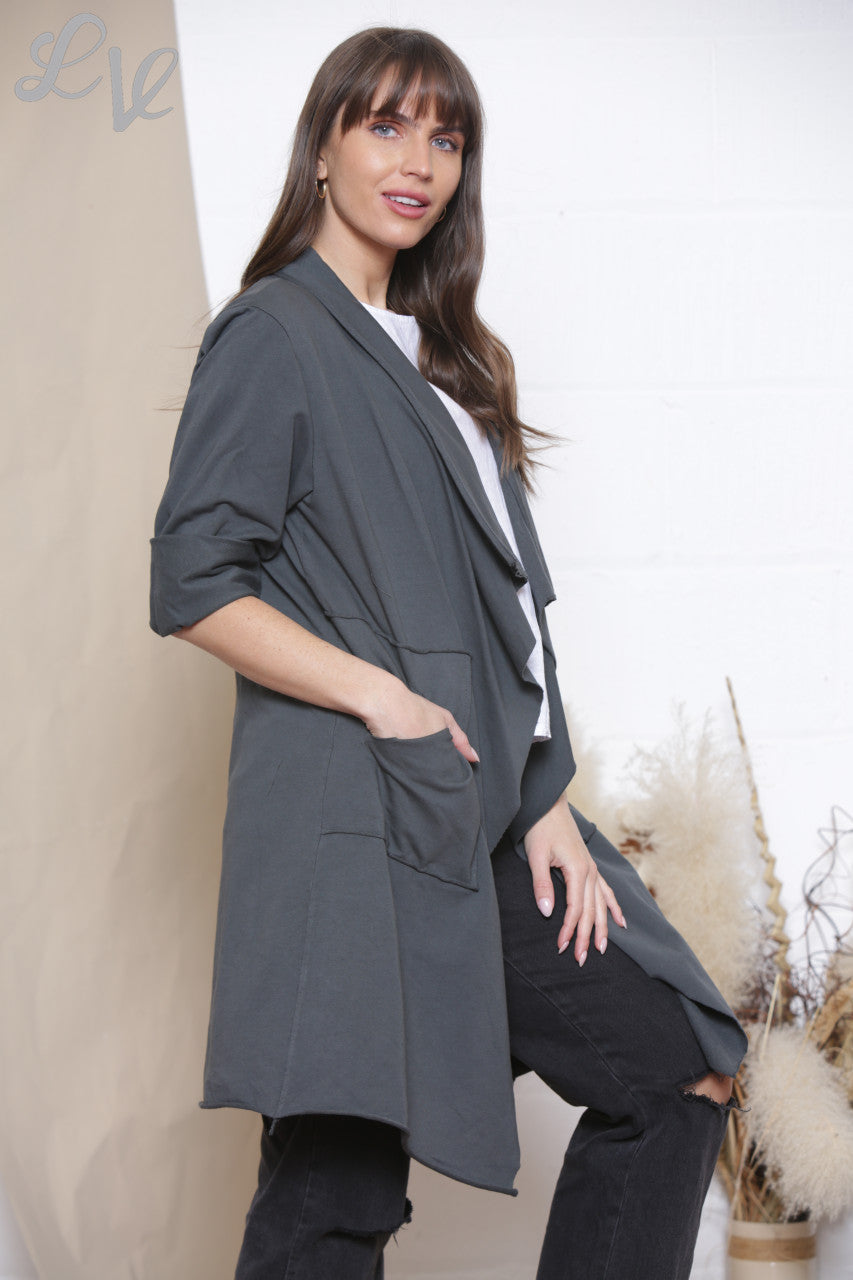 Ladies Waterfall Jacket Cardigan Charcoal
