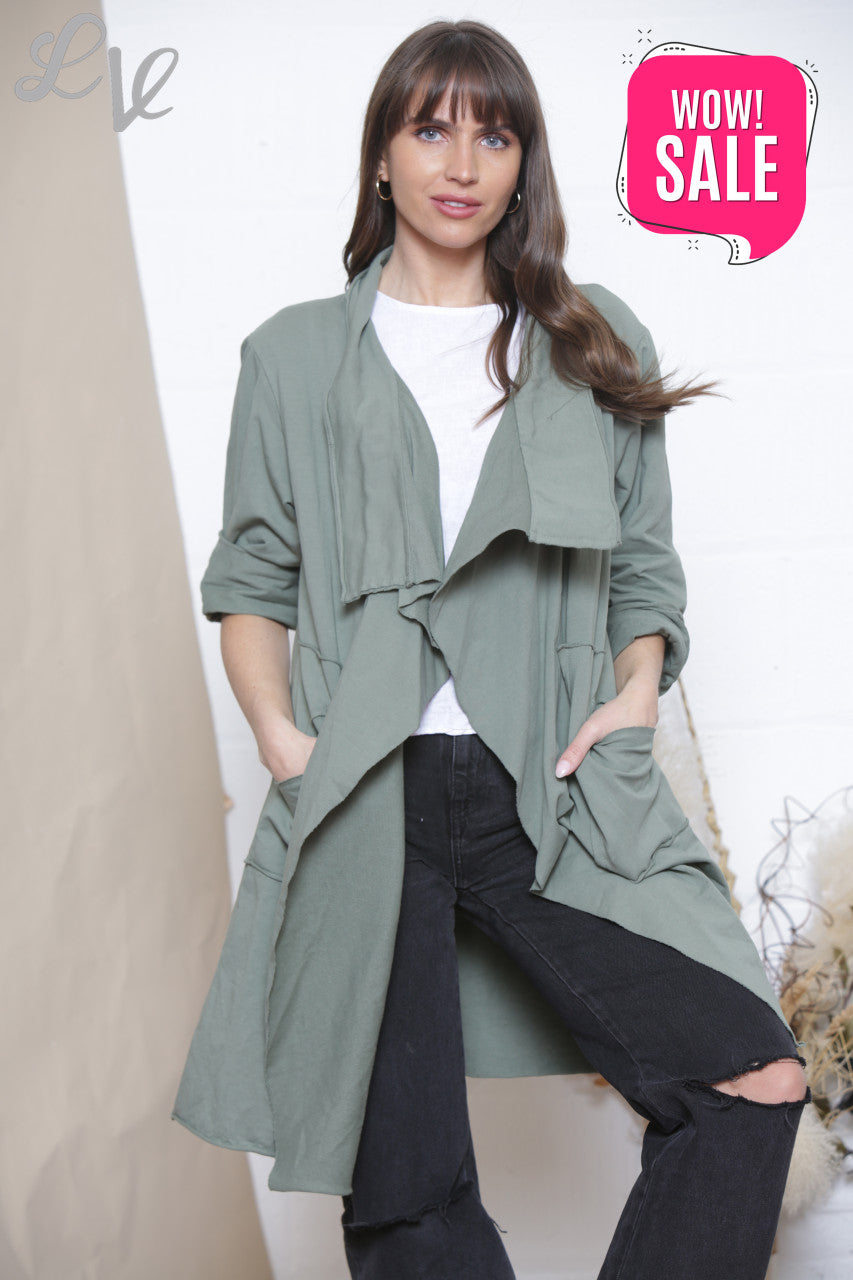 Ladies Waterfall Jacket Cardigan Khaki