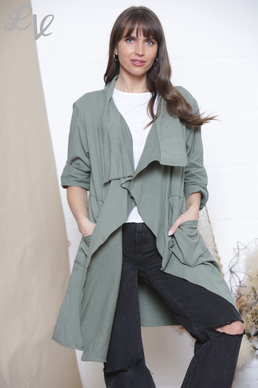 Ladies Waterfall Jacket Cardigan Khaki
