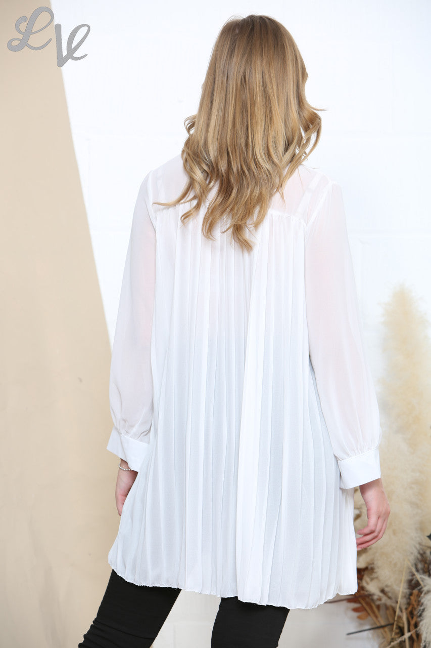 Dames Luchtige Geplooide Blouse Wit