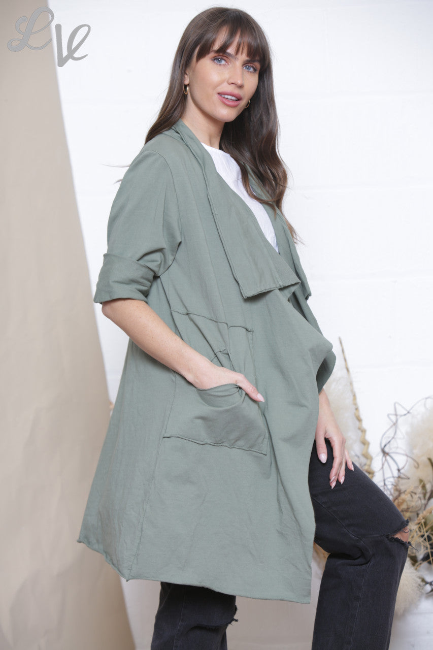 Ladies Waterfall Jacket Cardigan Khaki