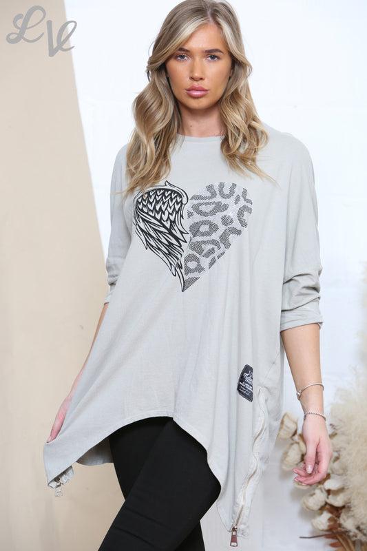 Dames Sequin Hart Sweatshirt Top Stone