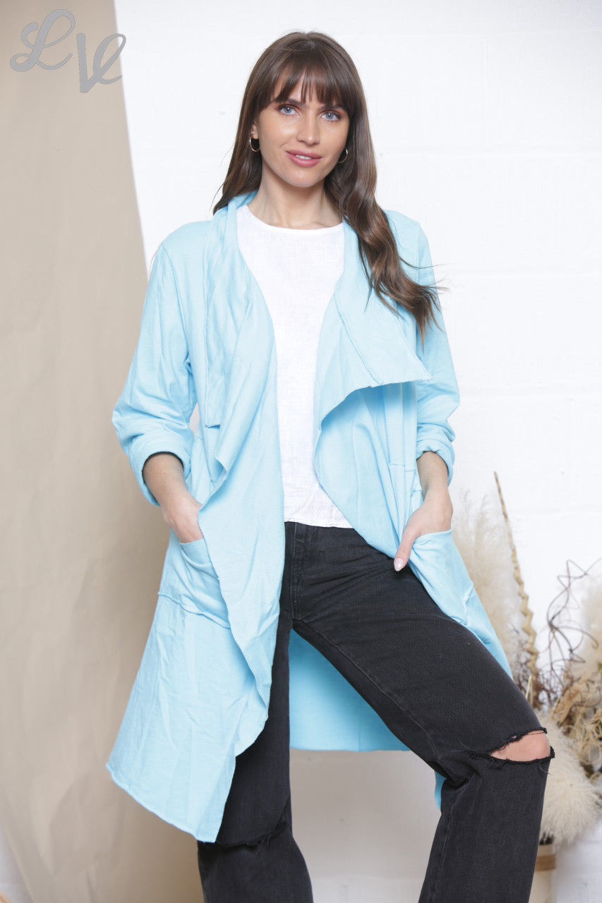 Ladies Waterfall Jacket Cardigan Turquoise