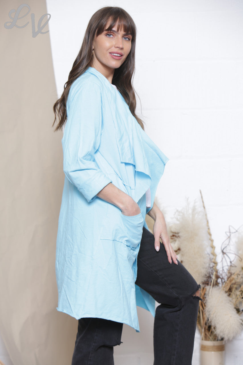 Ladies Waterfall Jacket Cardigan Turquoise