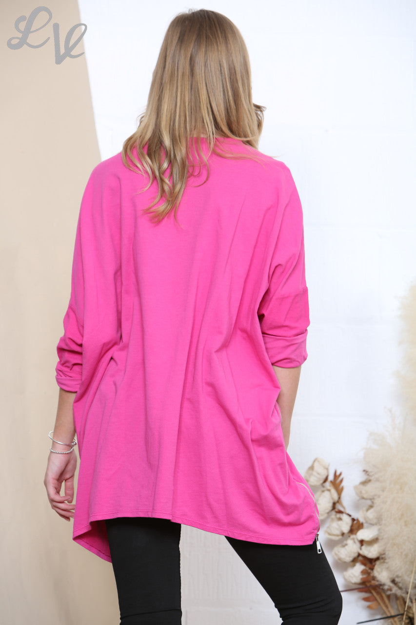 Ladies Three Hearts Sweatshirt Top Cerise
