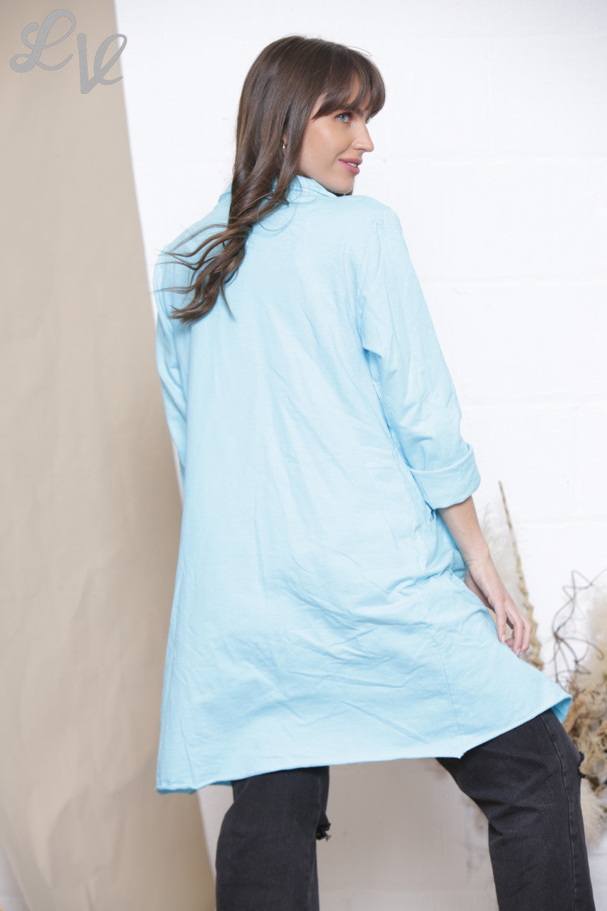 Ladies Waterfall Jacket Cardigan Turquoise