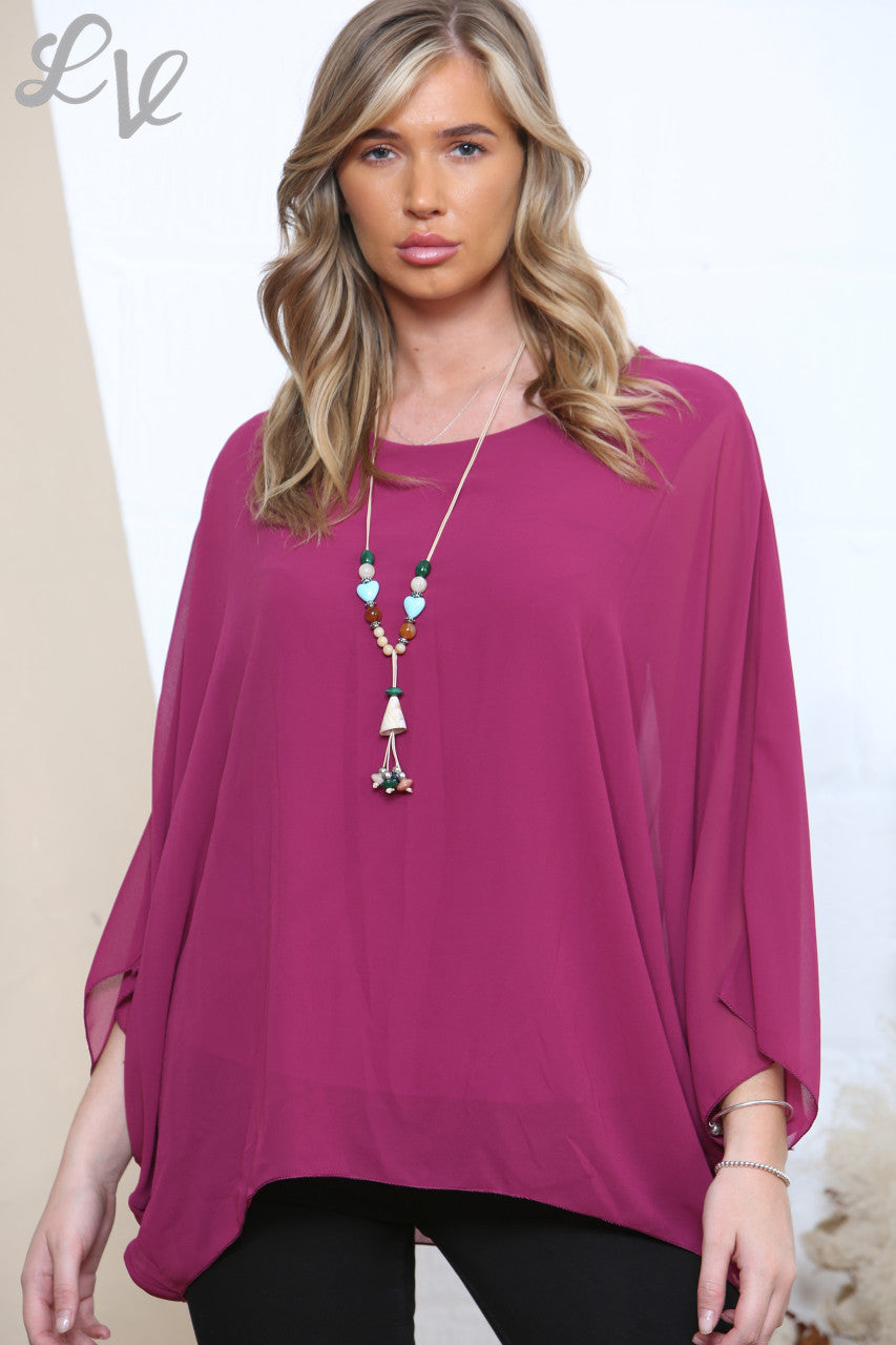 Ladies Plain Batwing Blouse Top Purple