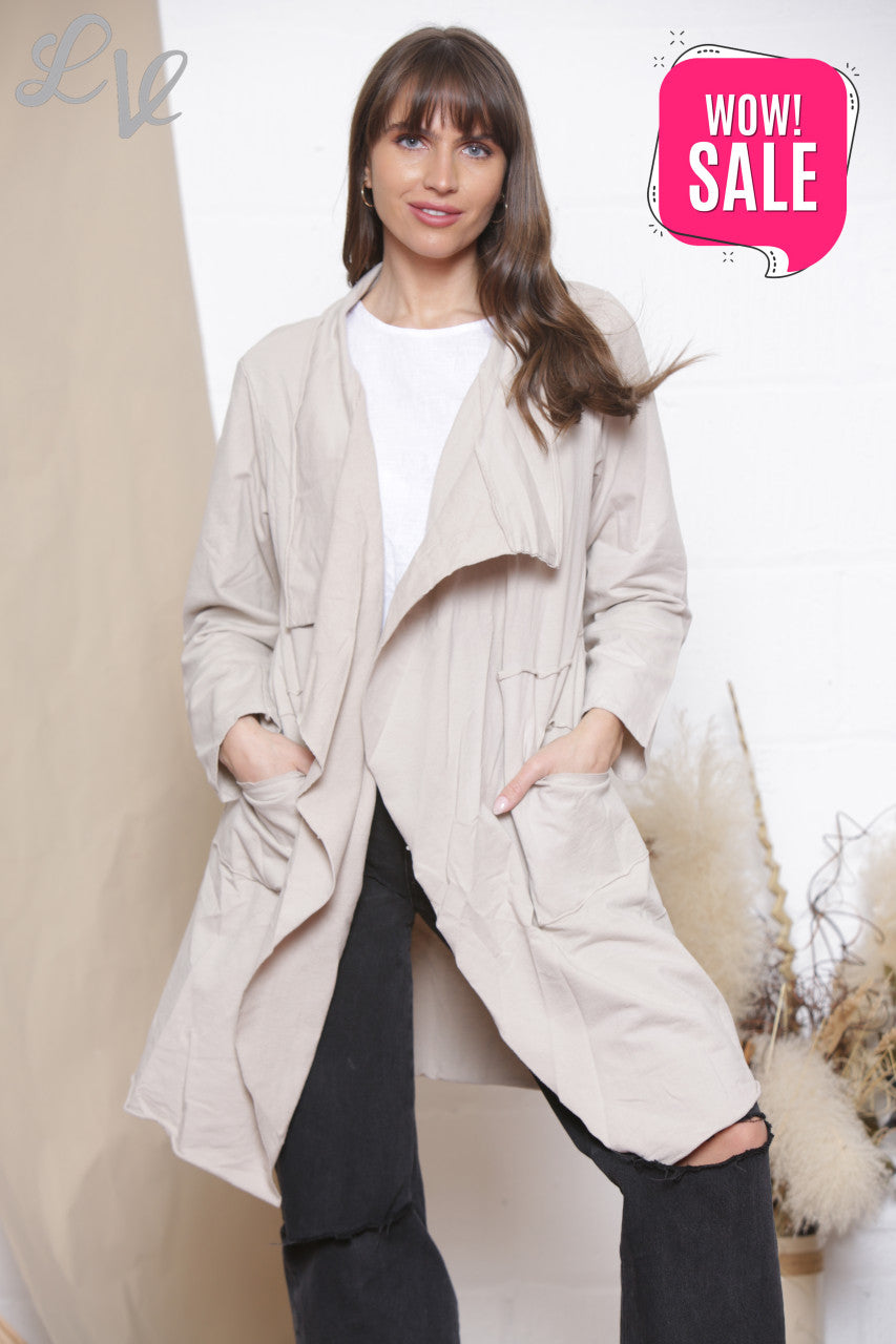 Ladies Waterfall Jacket Cardigan Stone