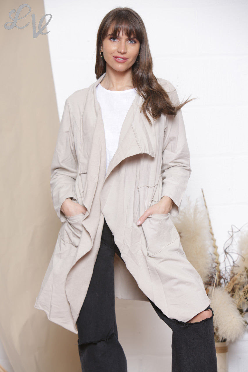 Ladies Waterfall Jacket Cardigan Stone