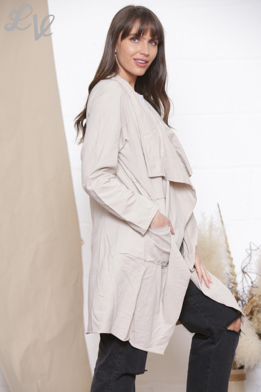 Ladies Waterfall Jacket Cardigan Stone
