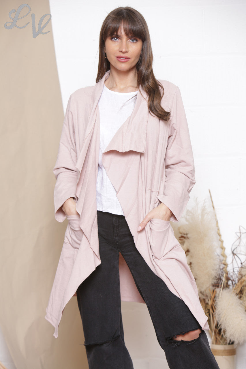 Ladies Waterfall Jacket Cardigan Dusty Pink