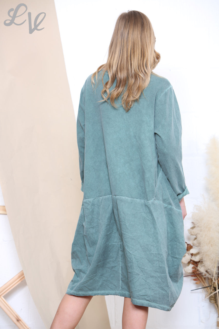 Ladies Relaxed Style Tunic Dress With Pockets Green