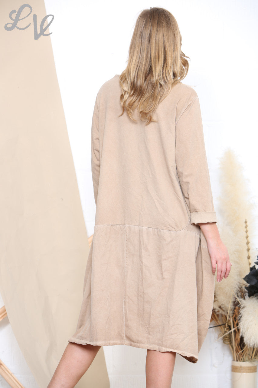 Ladies Relaxed Style Tunic Dress With Pockets Camel