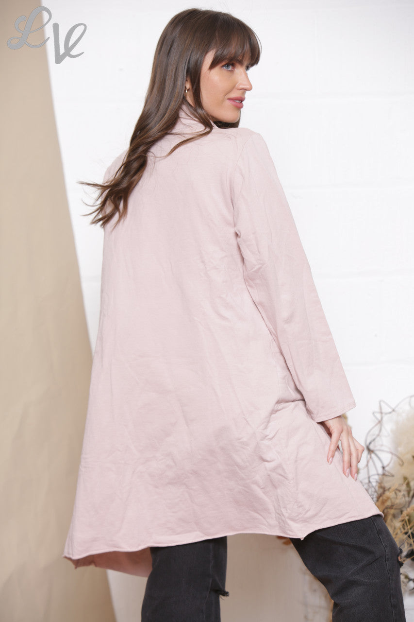 Ladies Waterfall Jacket Cardigan Dusty Pink